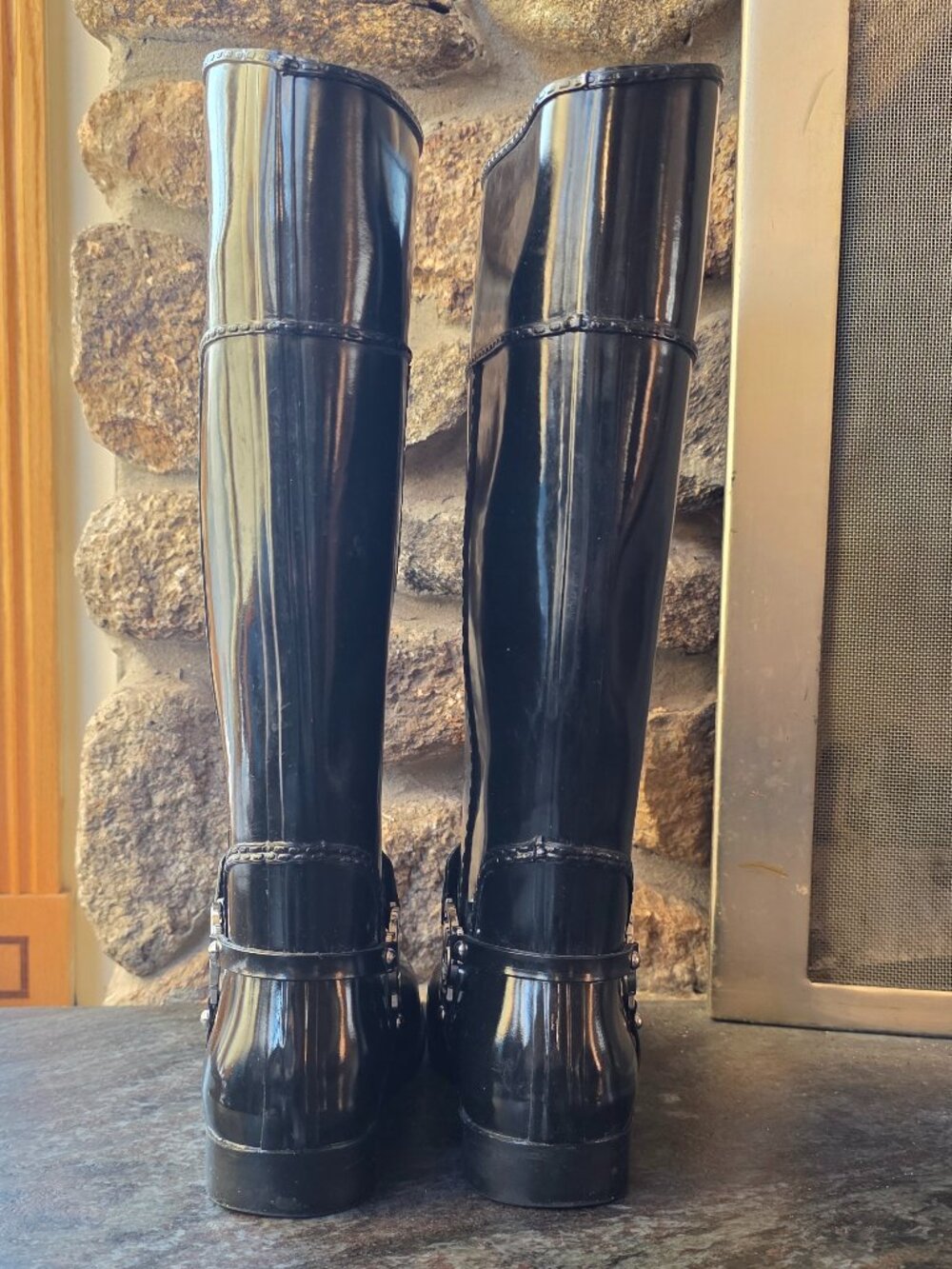 Michael Kors Fulton Harness Black Rubber Rain Boots Size 8 - Picture 13 of 15